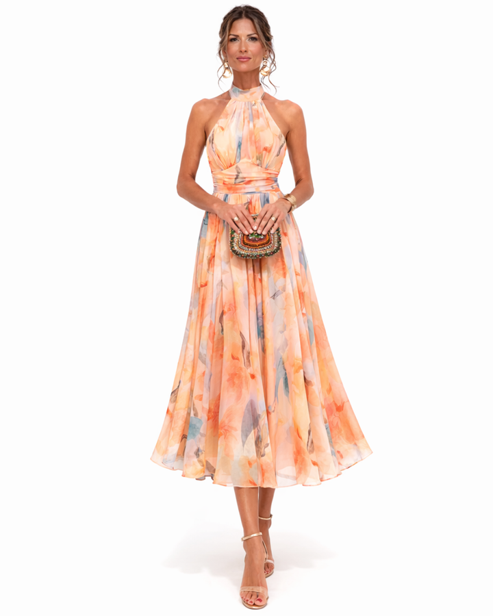 Aurora | Halter Neck Watercolour Print Dress