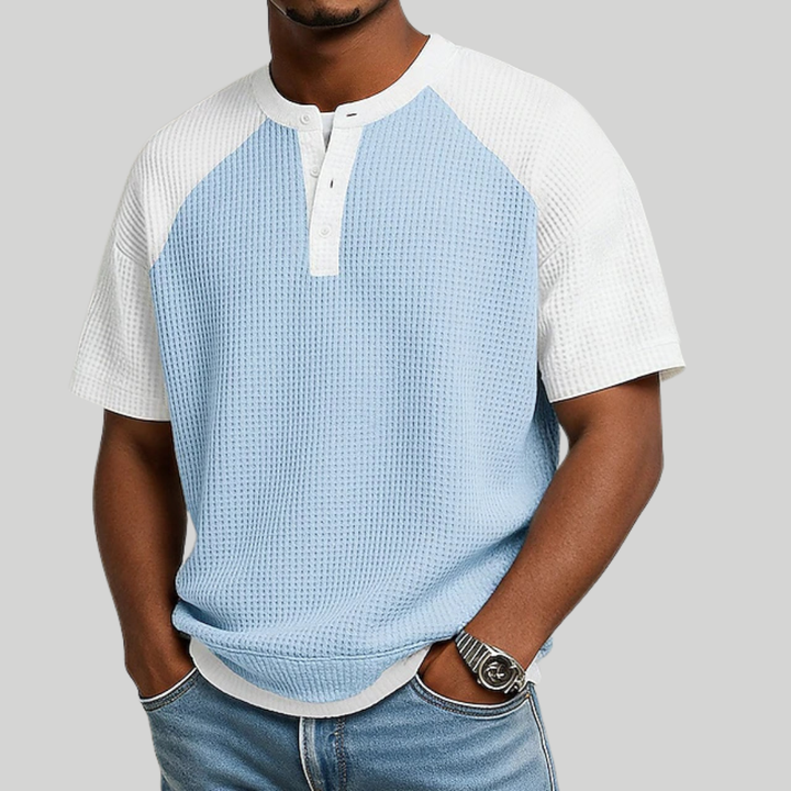 Men’s Waffle Knit Colorblock Henley T-Shirt