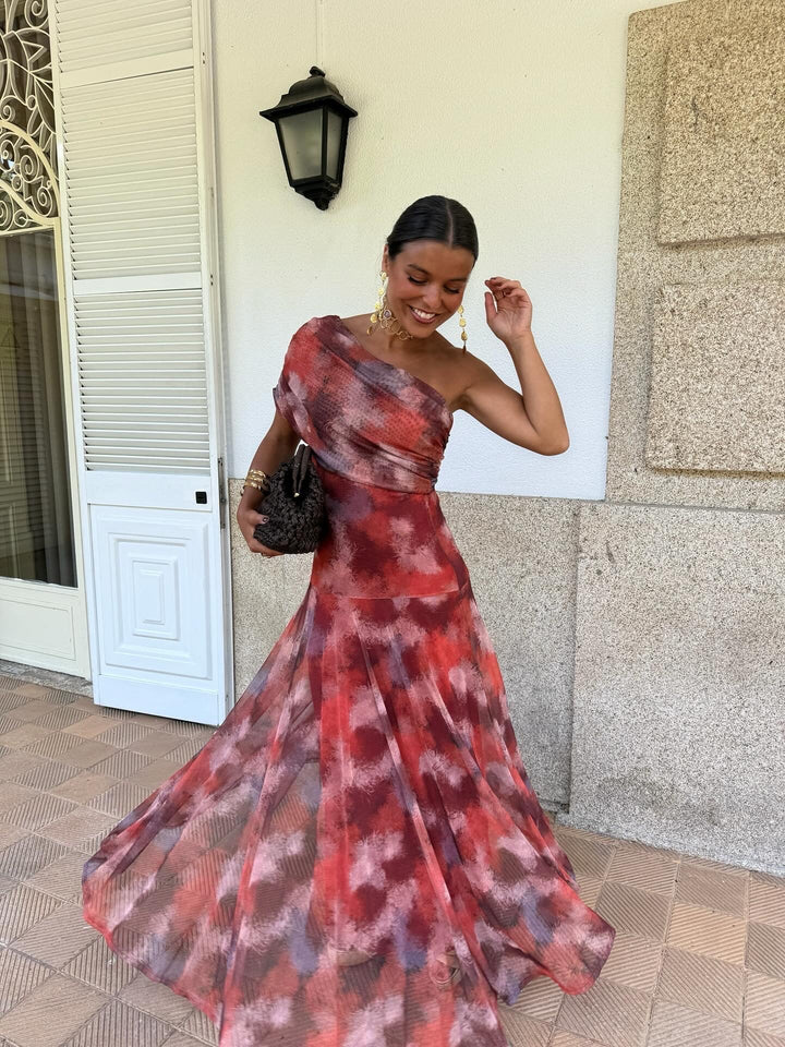 Watercolor Off-Shoulder Long Dress