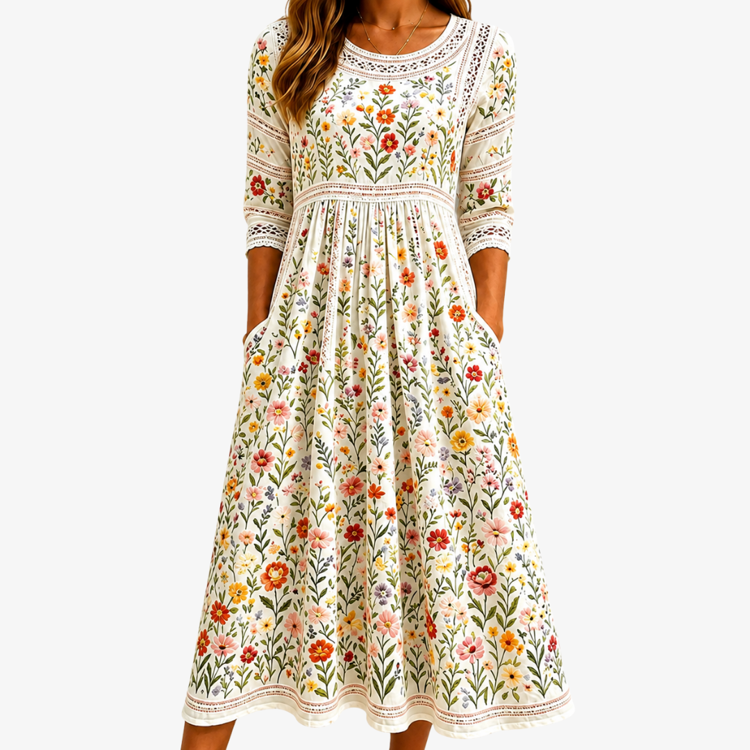 Margot - Floral Crochet Midi Dress