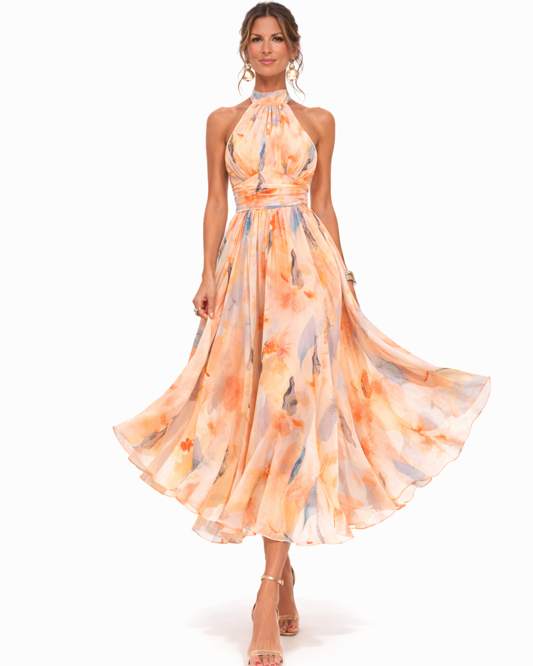 Aurora | Halter Neck Watercolour Print Dress