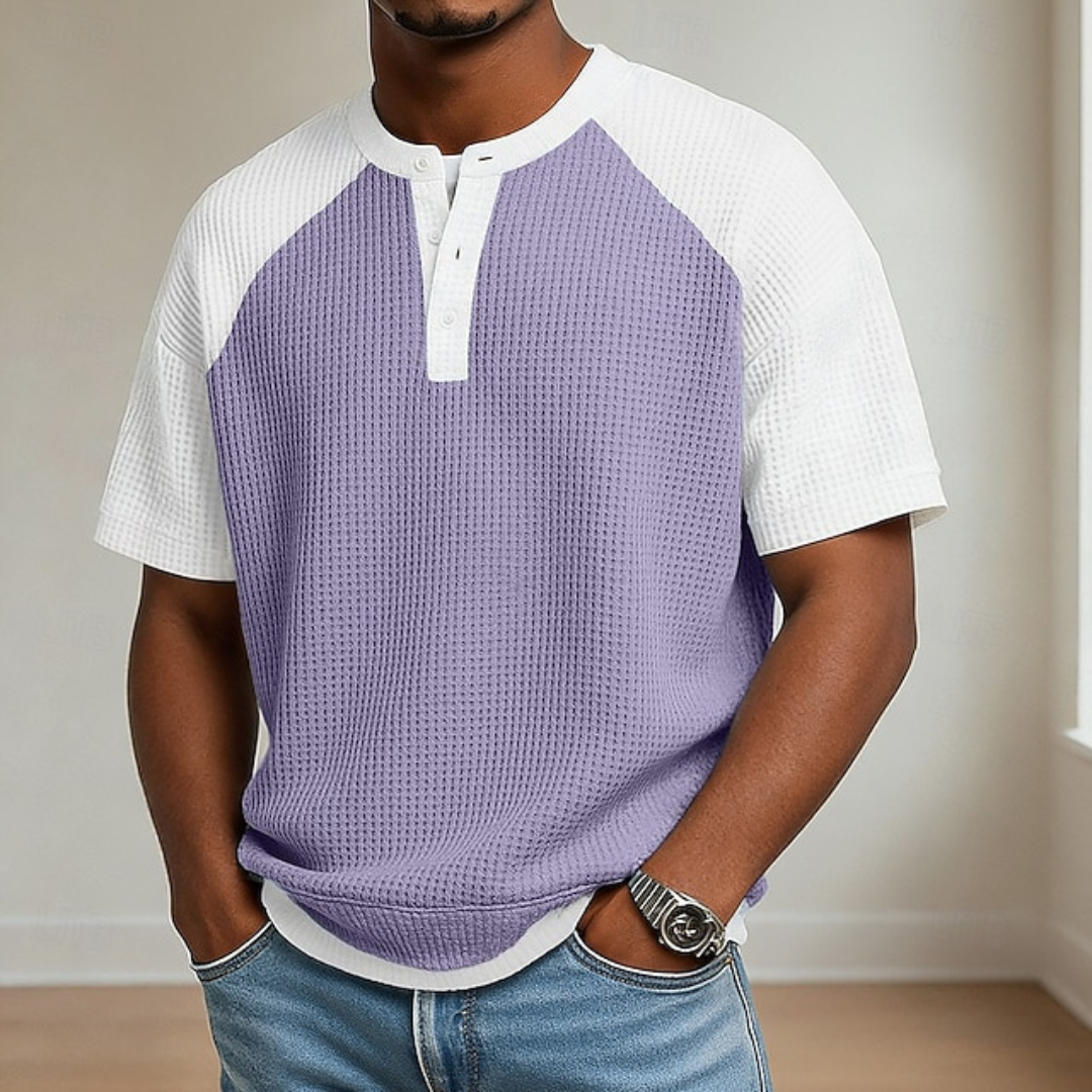 Men’s Waffle Knit Colorblock Henley T-Shirt