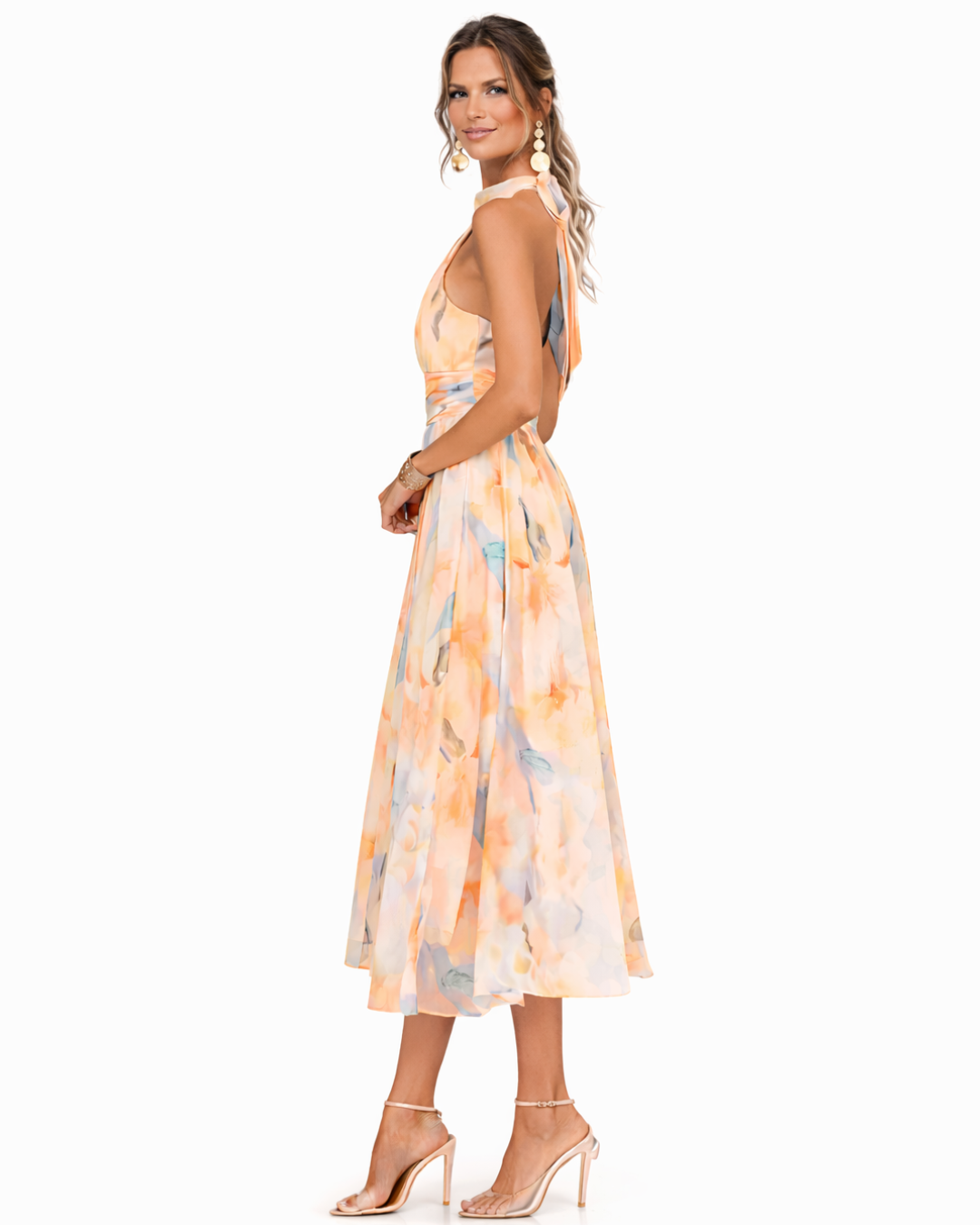 Aurora | Halter Neck Watercolour Print Dress