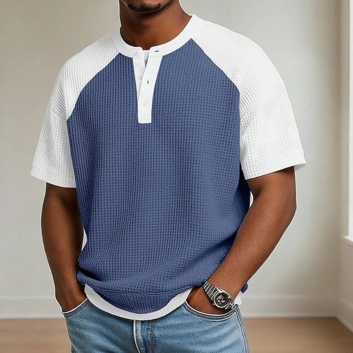 Men’s Waffle Knit Colorblock Henley T-Shirt