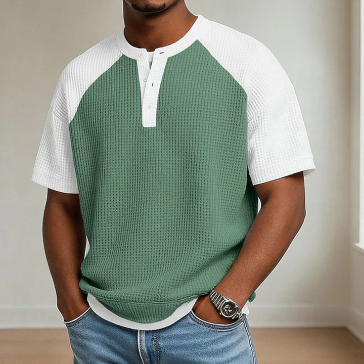 Men’s Waffle Knit Colorblock Henley T-Shirt