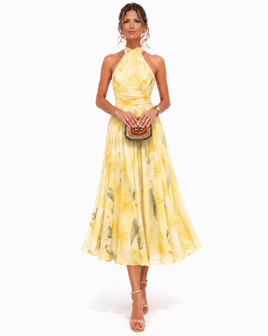 Aurora | Halter Neck Watercolour Print Dress