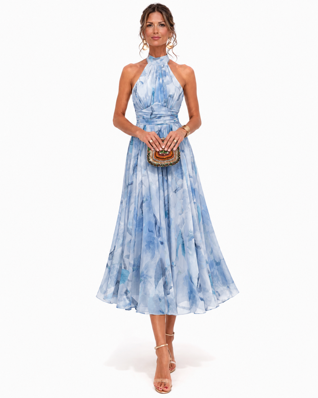 Aurora | Halter Neck Watercolour Print Dress