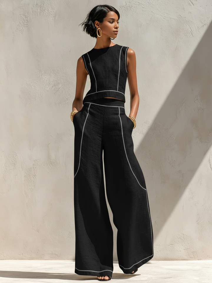 Harper | Elegant Contrast-Stitched Pants Set