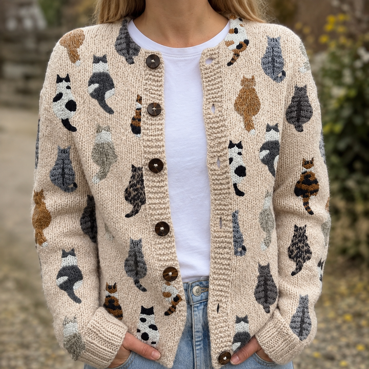 Charlotte™ | Cozy Cat Print Cardigan