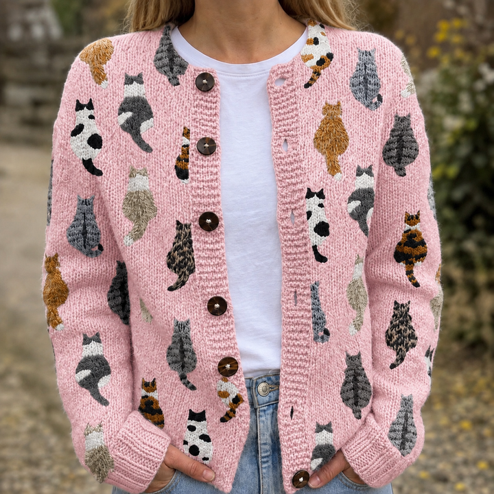 Charlotte™ | Cozy Cat Print Cardigan