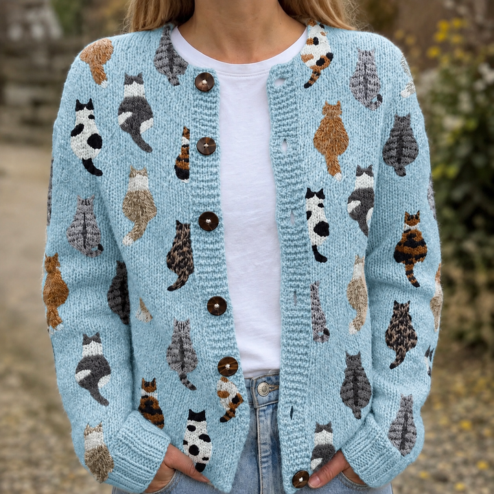 Charlotte™ | Cozy Cat Print Cardigan