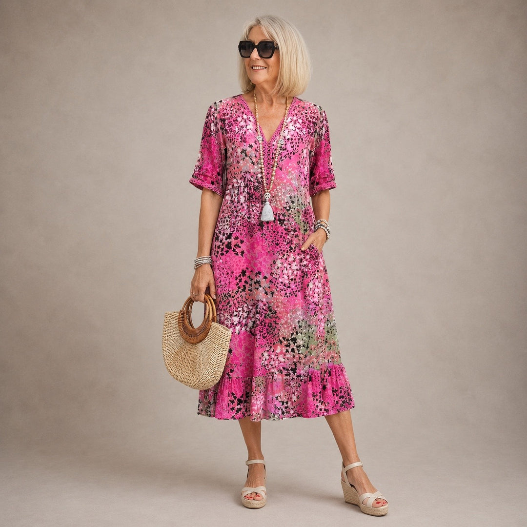 GLORIA | VIBRANT MIDI DRESS WITH ELEGANT TUMMY COVERAGE