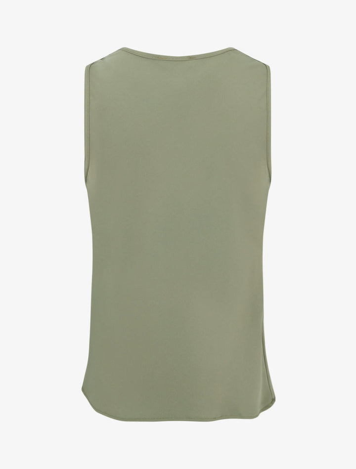Sleeveless Cowl Neck Top with Lace Trim - Kaki