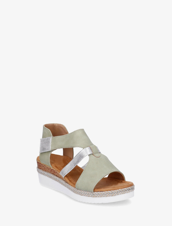 Velcro Strap Wedge Sandals - Vert amande