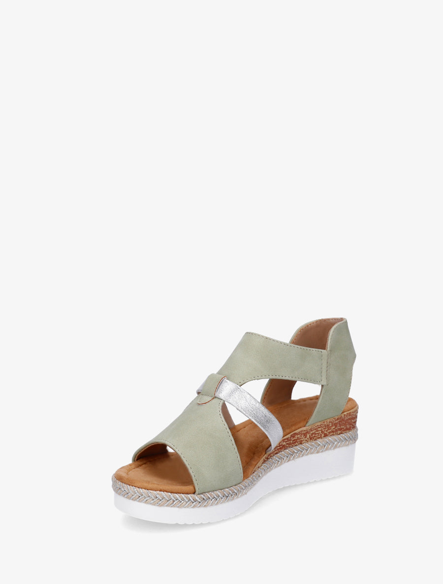 Velcro Strap Wedge Sandals - Vert amande