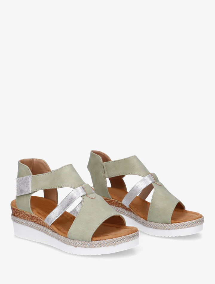Velcro Strap Wedge Sandals - Vert amande