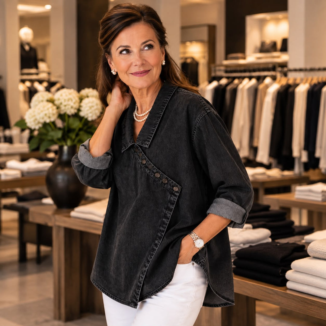 Veronica - Denim Button-Up Blouse