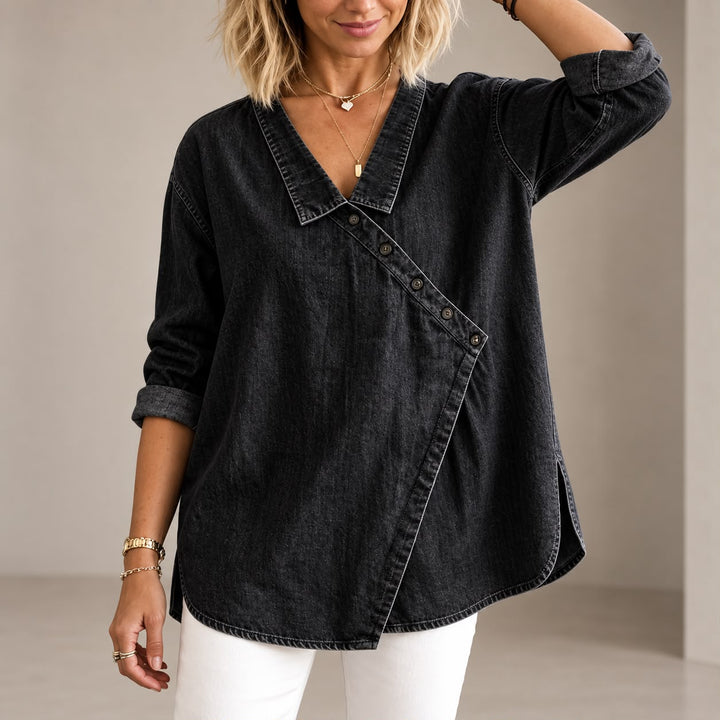Veronica - Denim Button-Up Blouse