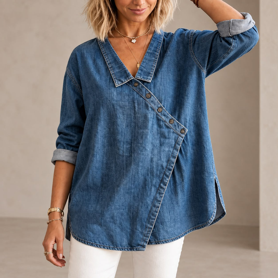 Veronica - Denim Button-Up Blouse