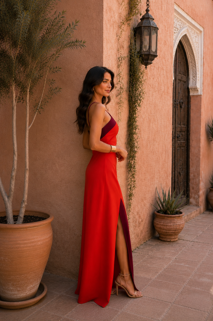 Long halter dress with slit