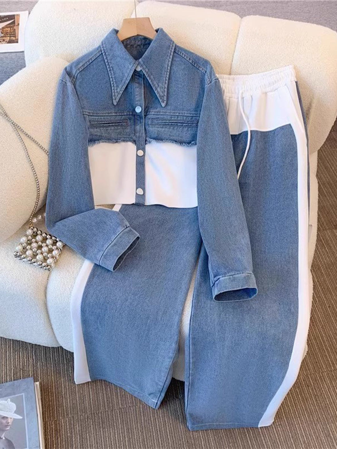 Holbrook | Color-Block Cropped Jacket &amp; Wide-Leg Pants Set