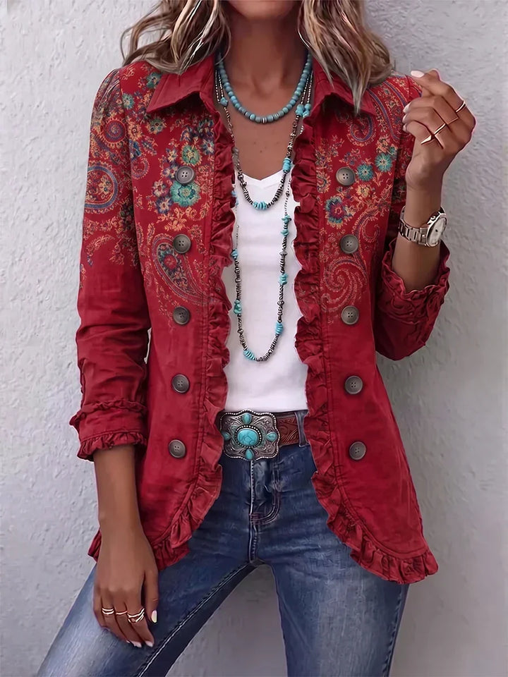 Kimberly™ | Boho-Chic Floral Embroidered Utility Ruffled Trim Jacket