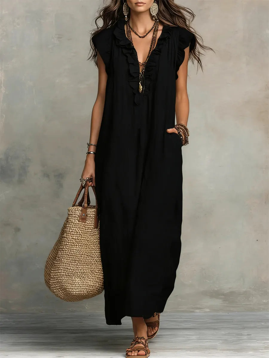 Camélia | Long Bohemian Linen &amp; Cotton Dress