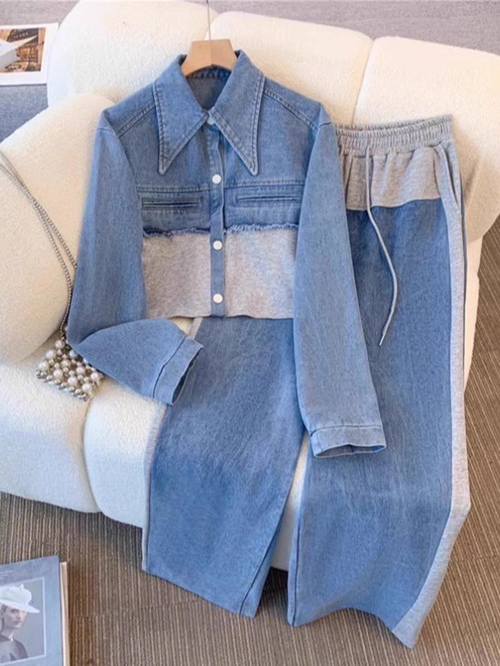 Holbrook | Color-Block Cropped Jacket &amp; Wide-Leg Pants Set