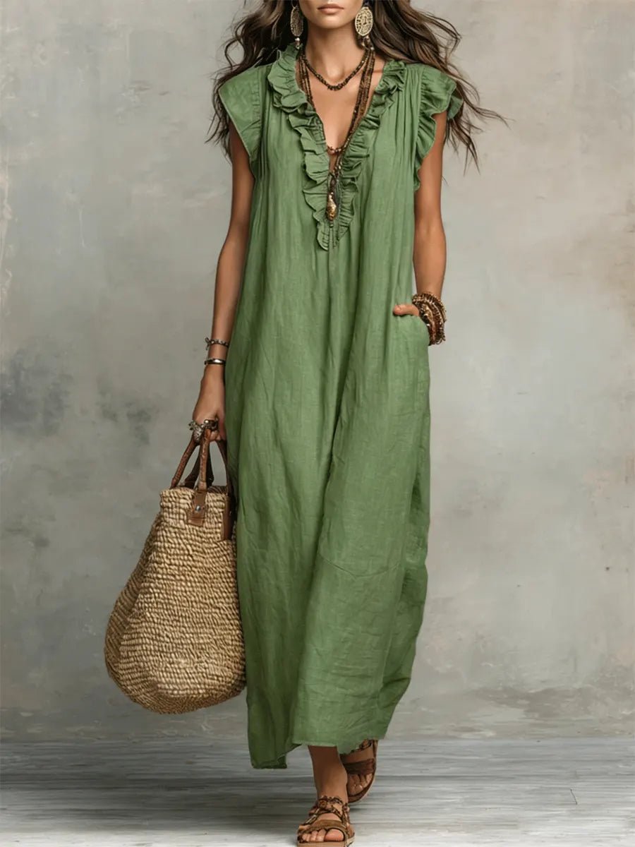 Camélia | Long Bohemian Linen &amp; Cotton Dress