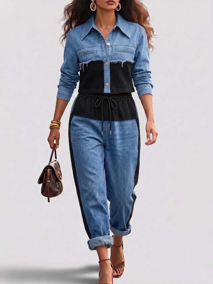Holbrook | Color-Block Cropped Jacket &amp; Wide-Leg Pants Set