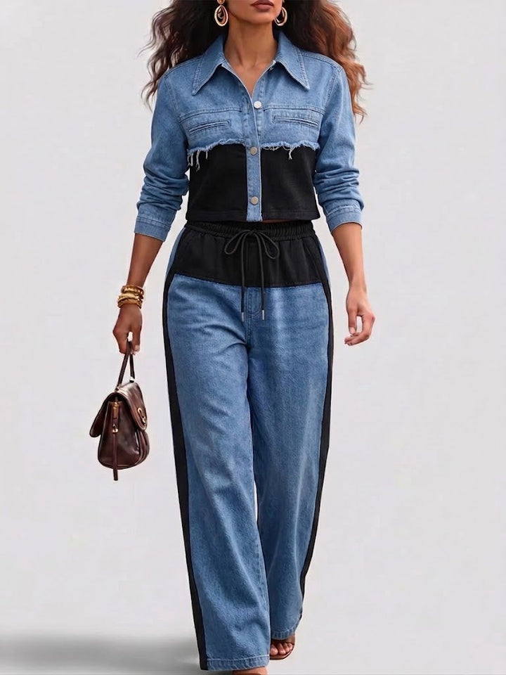 Holbrook | Color-Block Cropped Jacket &amp; Wide-Leg Pants Set