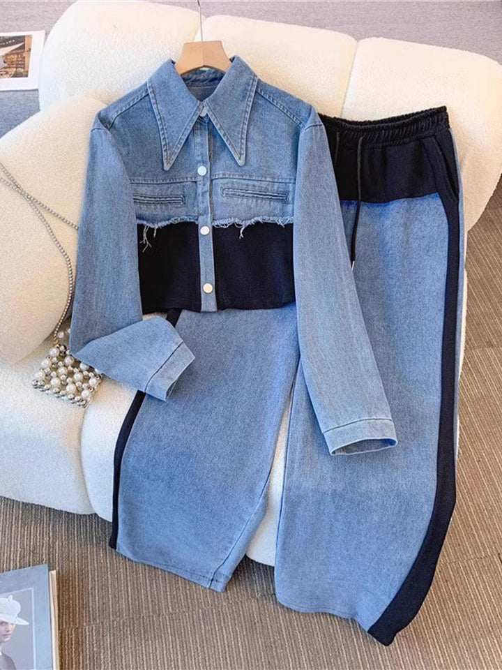 Holbrook | Color-Block Cropped Jacket &amp; Wide-Leg Pants Set