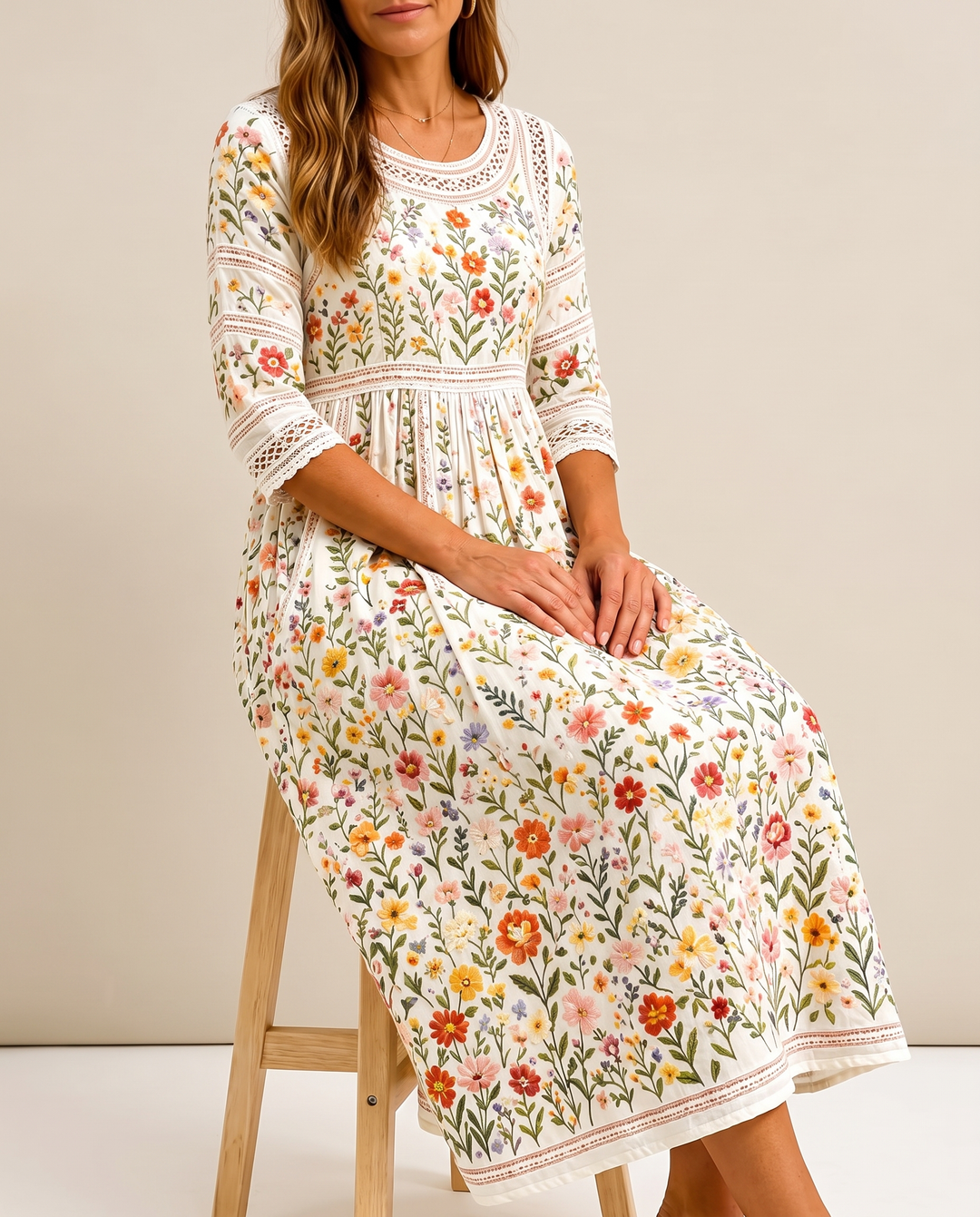 Margot - Floral Crochet Midi Dress