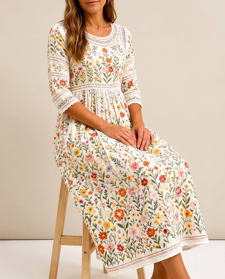Margot - Floral Crochet Midi Dress